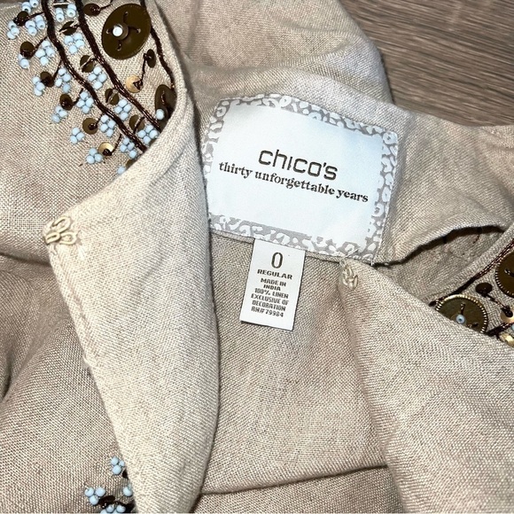 Chico's NWOT Duster Embellished Coin 3/4 Sleeve Tan Blazer Top Size 0 Small - Picture 6 of 10